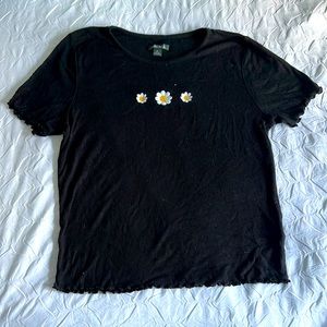 Black Cropped T-Shirt with flowers